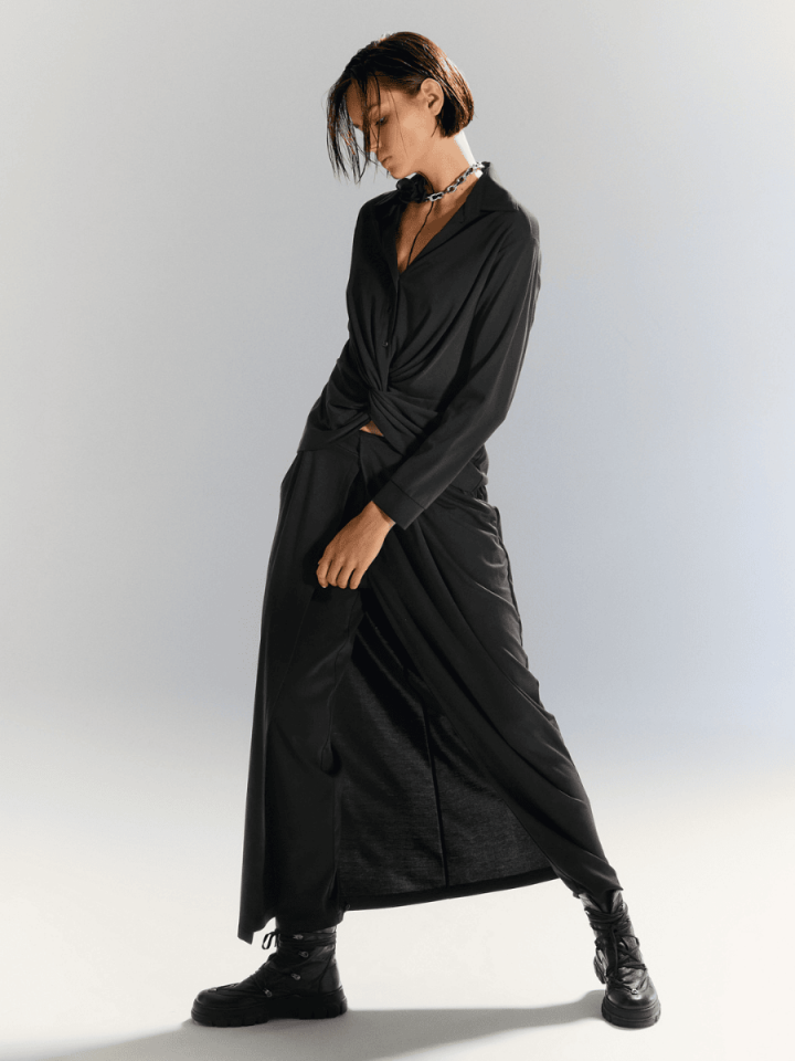 Soft Line - Etek Görünümlü Pantolon - Siyah