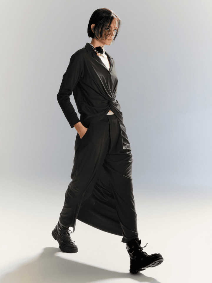 Soft Line - Etek Görünümlü Pantolon - Siyah