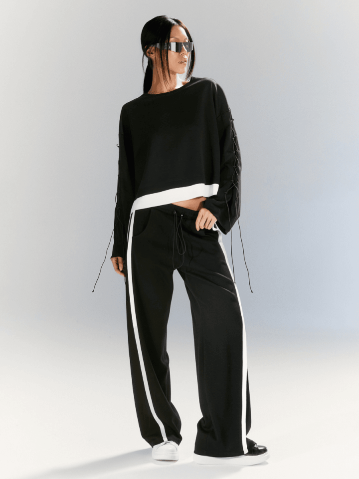 Eco Flow - Biye Detaylı Pantolon - Siyah
