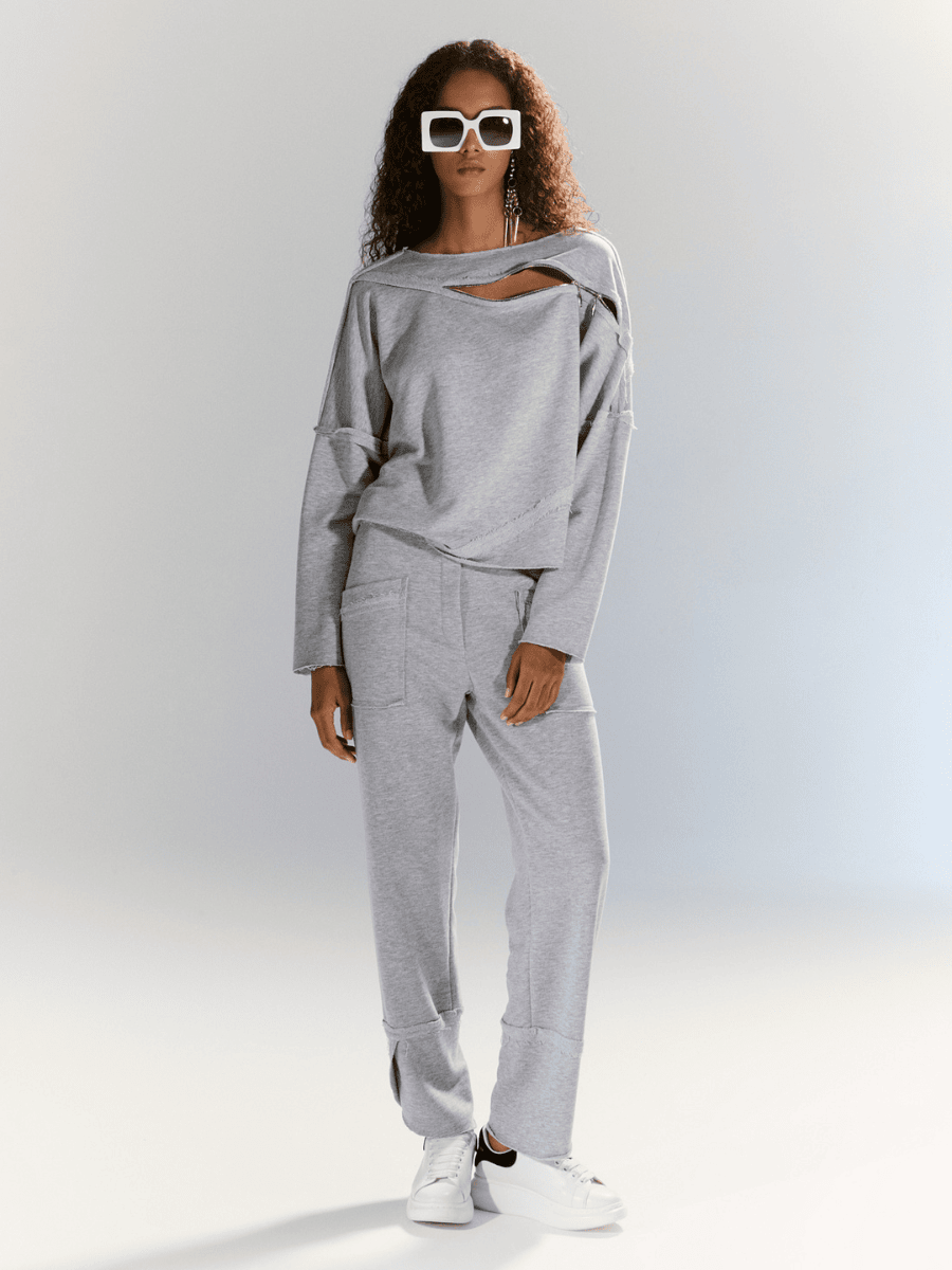 Cotton Blend - Fermuar Detaylı Sweat - Gri