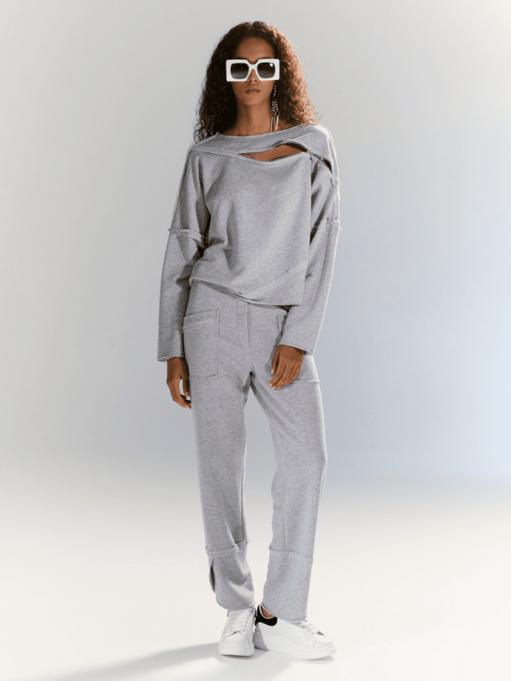 Cotton Blend - Fermuar Detaylı Sweat - Gri