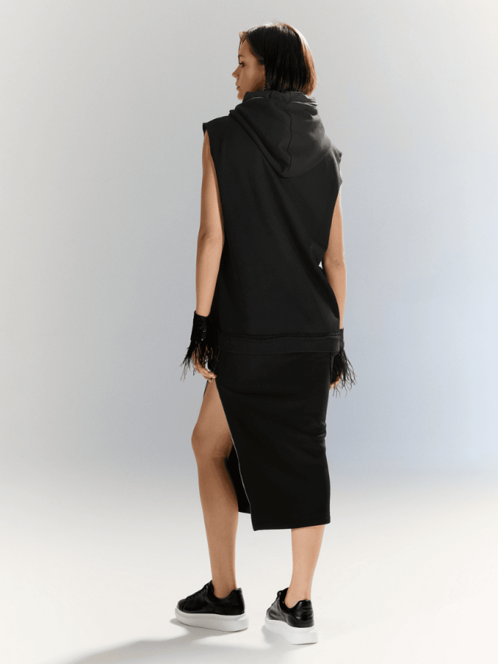 Cotton Blend - Fermuar Detaylı Uzun Etek - Siyah