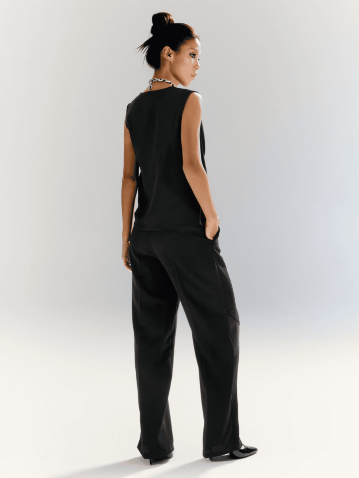 Streamline - Deri Detaylı Pantolon - Siyah