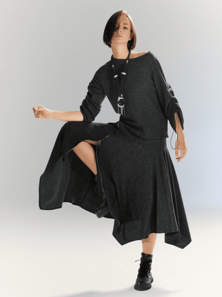 Soft Knit - Kolu Büzgülü Bluz - Siyah