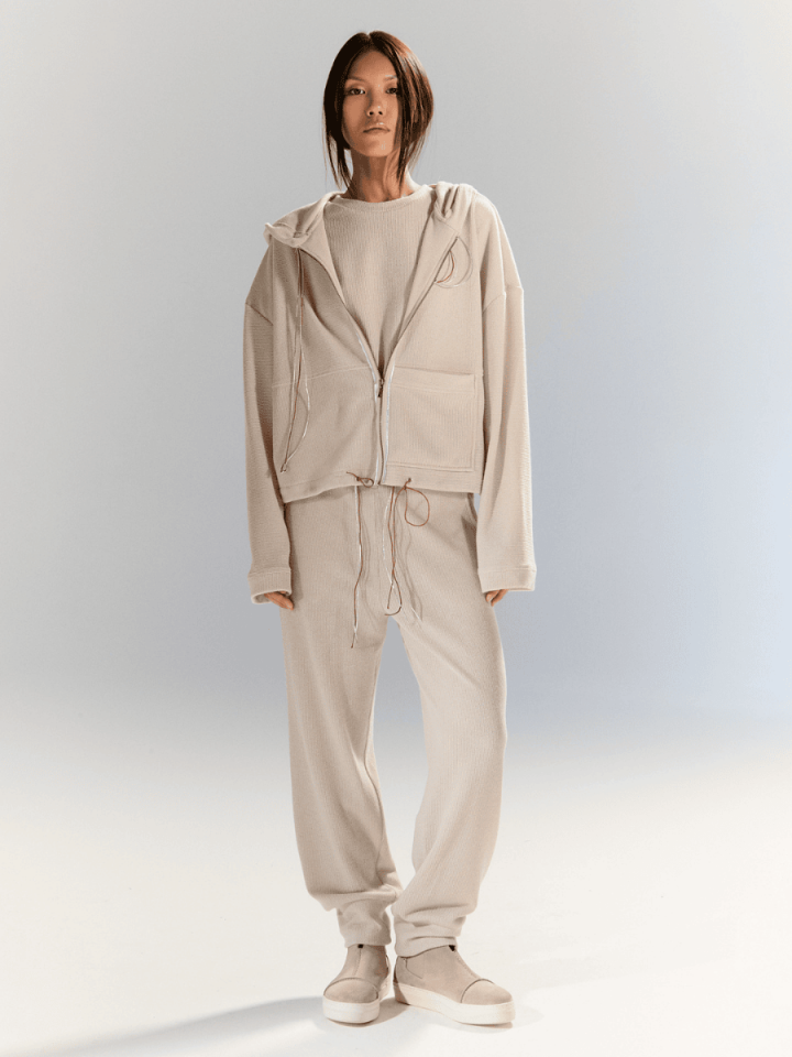 Soft Knit - Beli Bağcıklı Pantolon - Bej