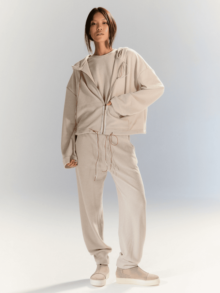 Soft Knit - Beli Bağcıklı Pantolon - Bej